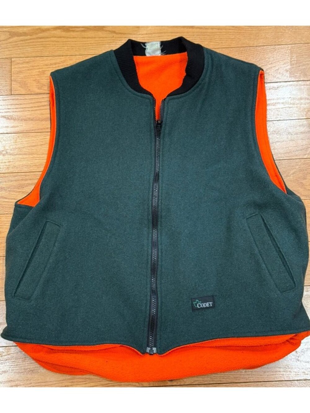 Vtg Codet Men’s Reversible Wool Fleece Hunting Vest Orange Green Canada